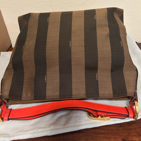Fendi small pepuin stripe canvas and red leather - Picture 10 of 10